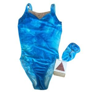 Vtg‎ Sharene Sportswear Blue Velvet Rhinestone Figure Skating Leotard Small NWT
